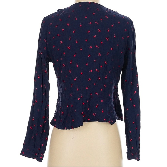 Rails Simone Wrap Front Ruffle Blouse Top Navy Metallic Cherry Size Small S - Picture 3 of 9